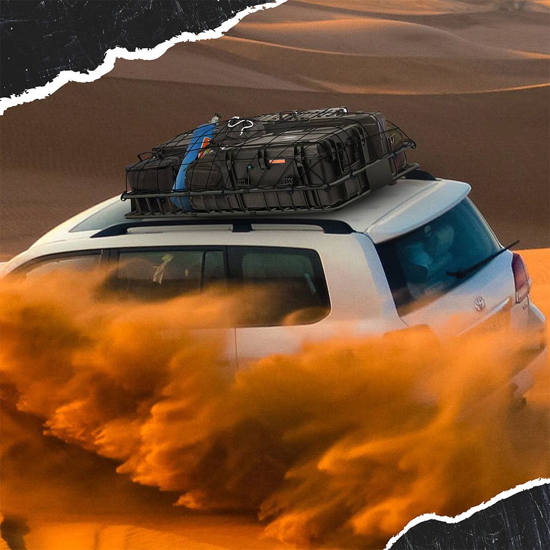 Alt View 1. Mockins - 50 in. x 36 in. x 4.5 in. Extendable Cargo Rooftop Carrier with Bungee Cargo Net and Ratchet Straps.