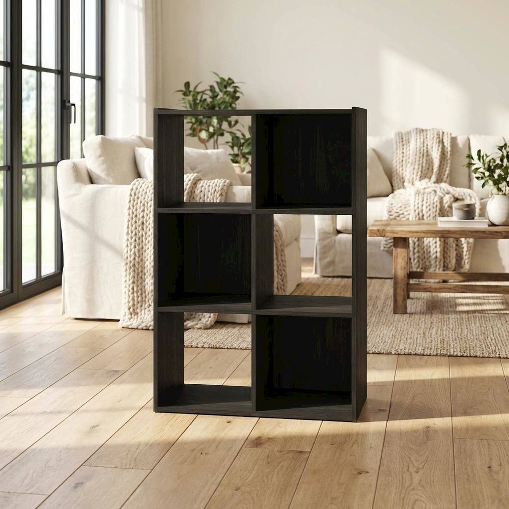 Left. FurniFact - Wood Bookcase in Warm Brown Finish with Multiple Shelves for Storage - Espresso.