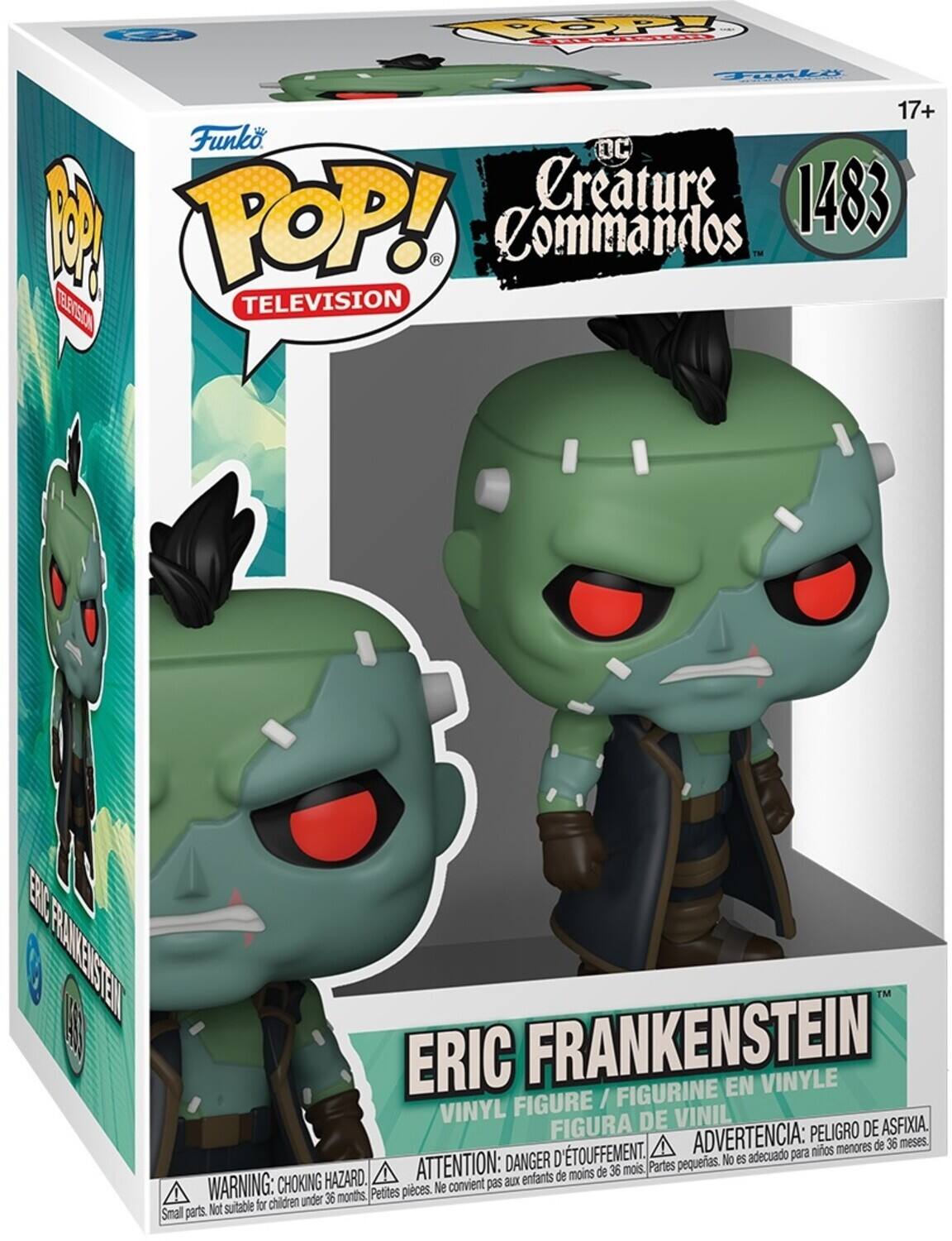 Funko POP! Television Creature Commandos 1483 Eric Frankenstein TM Eric Frankenstein Figurine en Vinyle Figura / Vinyl Figure / Vinil Peligro de asfixia. D'touffement. Advertencia: para mios menores de 36 meses, DANGER pequerias. No es adecuado HAZARD. ATTENTION: aux enfants de moins de 36 mois. Partes WARNING: CHOKING Petites pieces. Ne convient pas for children under 36 months, Small parts. Not suitable