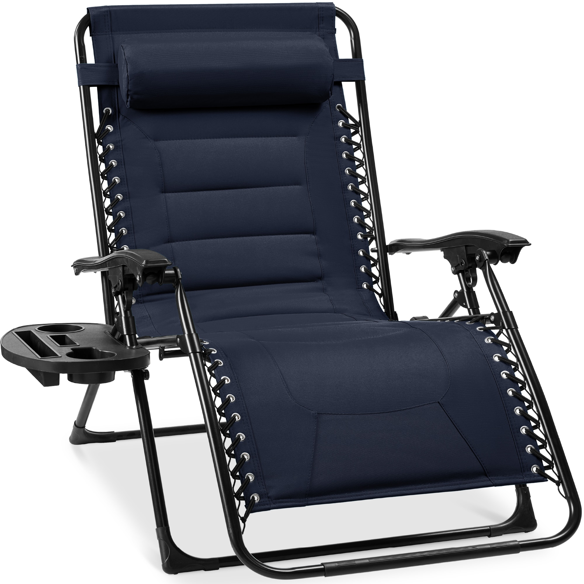 Front. Best Choice Products - Best Choice Products Oversized Padded Zero Gravity Chair, Folding Outdoor Patio Recliner w/ Side Tray - Navy Blue - Navy Blue.