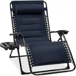Best Choice Products - Oversized Padded Zero Gravity Chair, Folding Outdoor Patio Recliner w/ Side Tray - Navy Blue