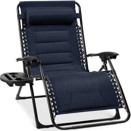 Front. Best Choice Products - Best Choice Products Oversized Padded Zero Gravity Chair, Folding Outdoor Patio Recliner w/ Side Tray - Navy Blue - Navy Blue.