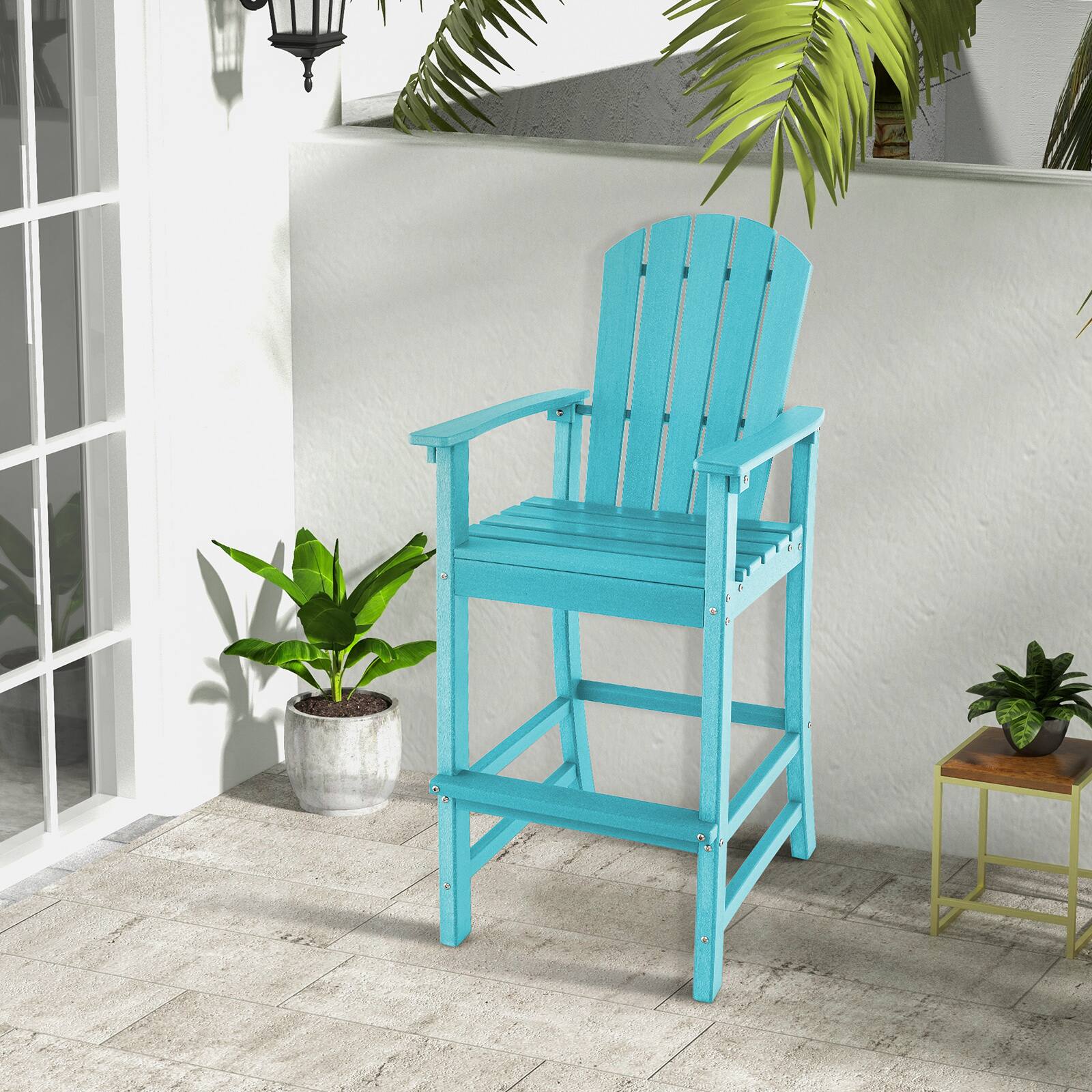 Alt View 3. Gymax - Gymax Set Of 2 Outdoor HDPE Bar Height Stool Patio Tall Chair Armrest Footrest All Weather Turquoise - Turquoise.