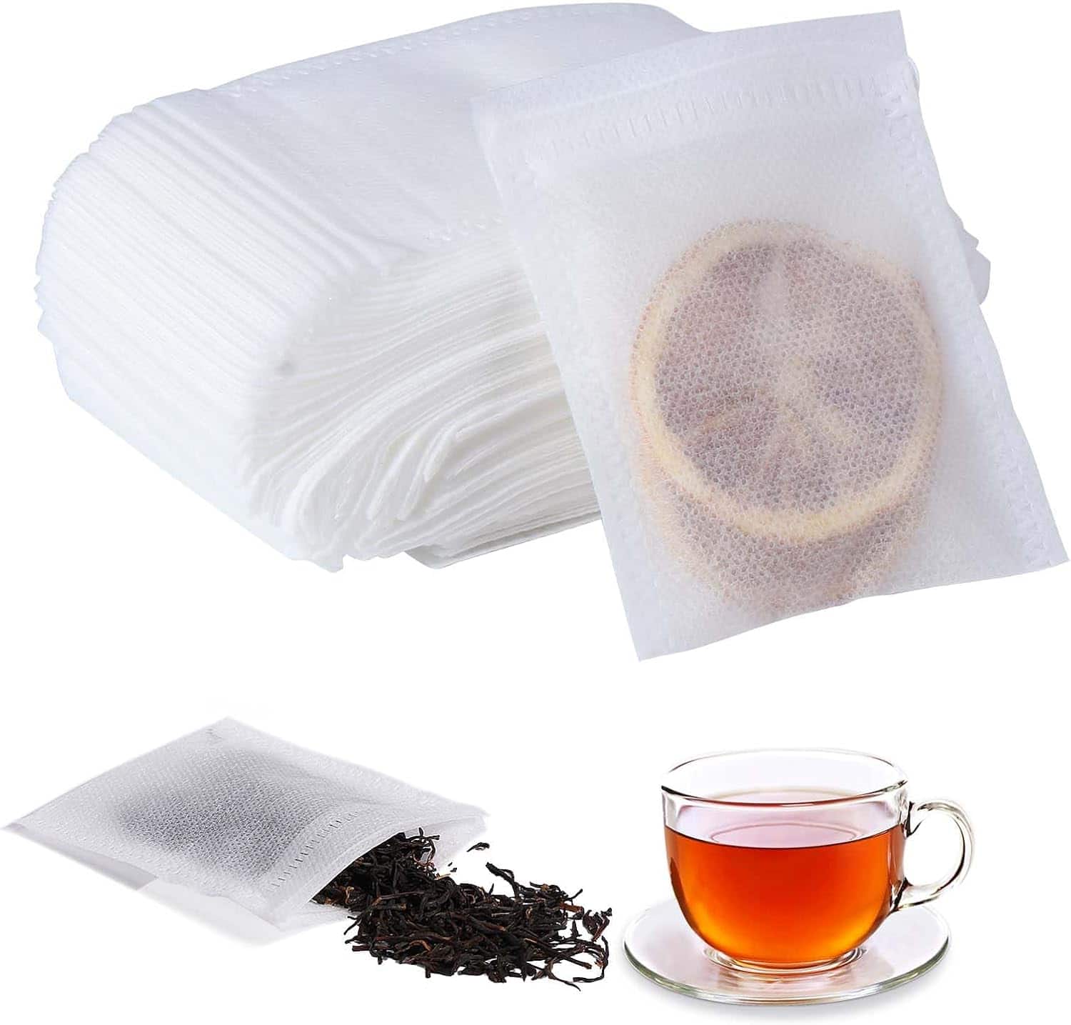 Auledio - Tea Filter Bags, 200 Pieces Disposable Tea Bags Empty Tea Bags with Drawstring for Tea, Coffee, Spices, Herbs (9 x 7 cm)