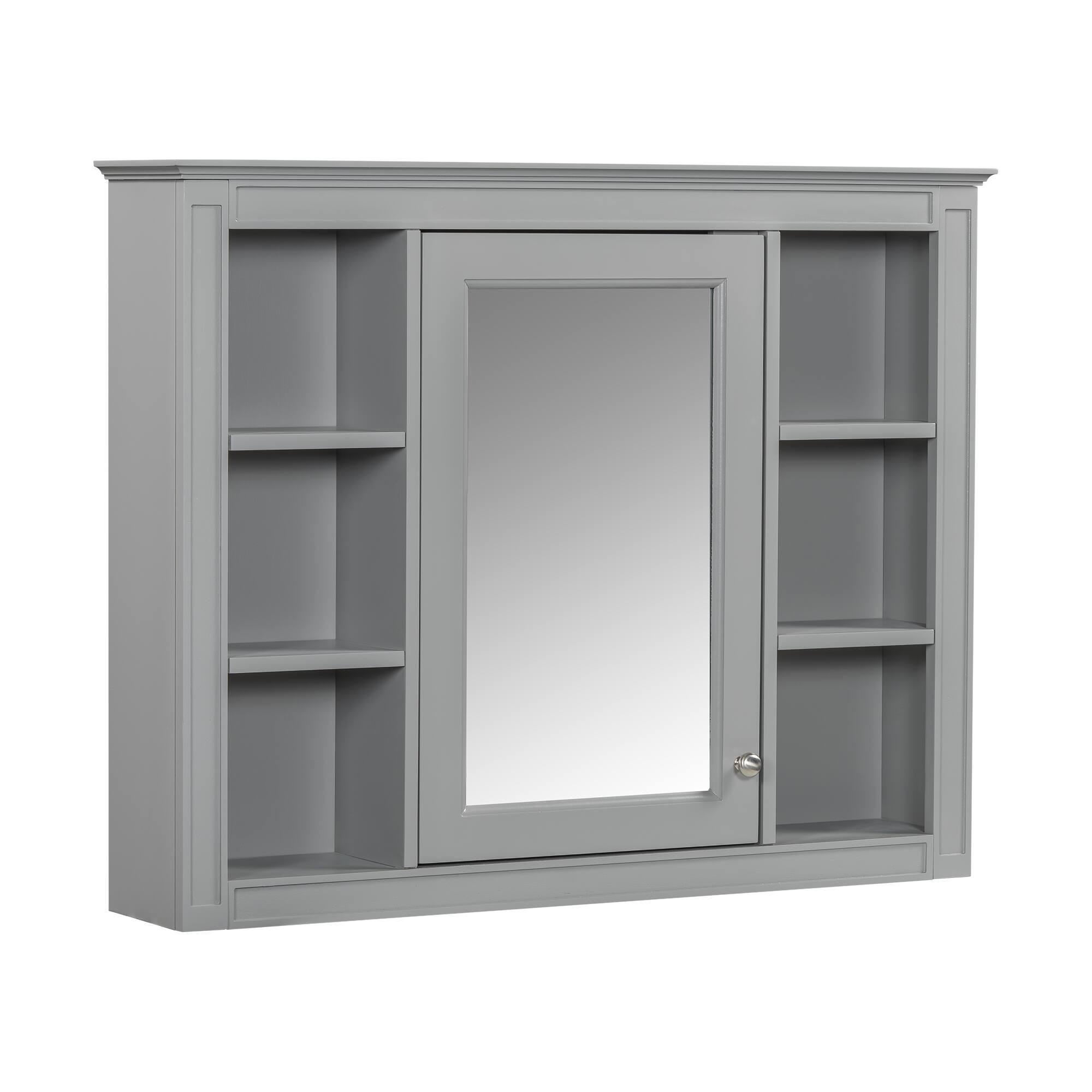 Alt View 3. Z-Edge - 35'' x 28'' Medicine Cabinet, Wall Mounted Bathroom Storage Cabinet, Modern Mirror Cabinet with Door and 6 Open Shelves - Gray.