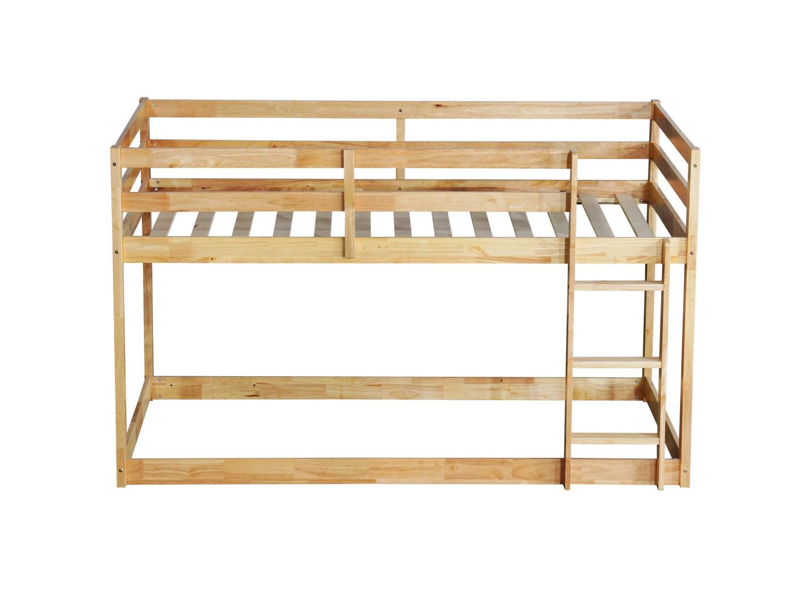 Alt View 10. Ecooso - Solid Wooden, Solid Rubber Wooden Twin over Twin Floor Bunk Bed with Ladder, with Bed Platform of Strengthened Slats - Natural.