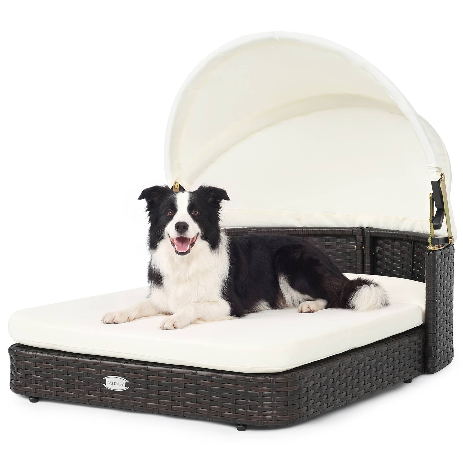 Alt View 1. Costway - Costway Wicker Dog House Outdoor with Adjustable Canopy 2 Detachable Soft Cushions for Yard - Mixed Brown+Off-white.