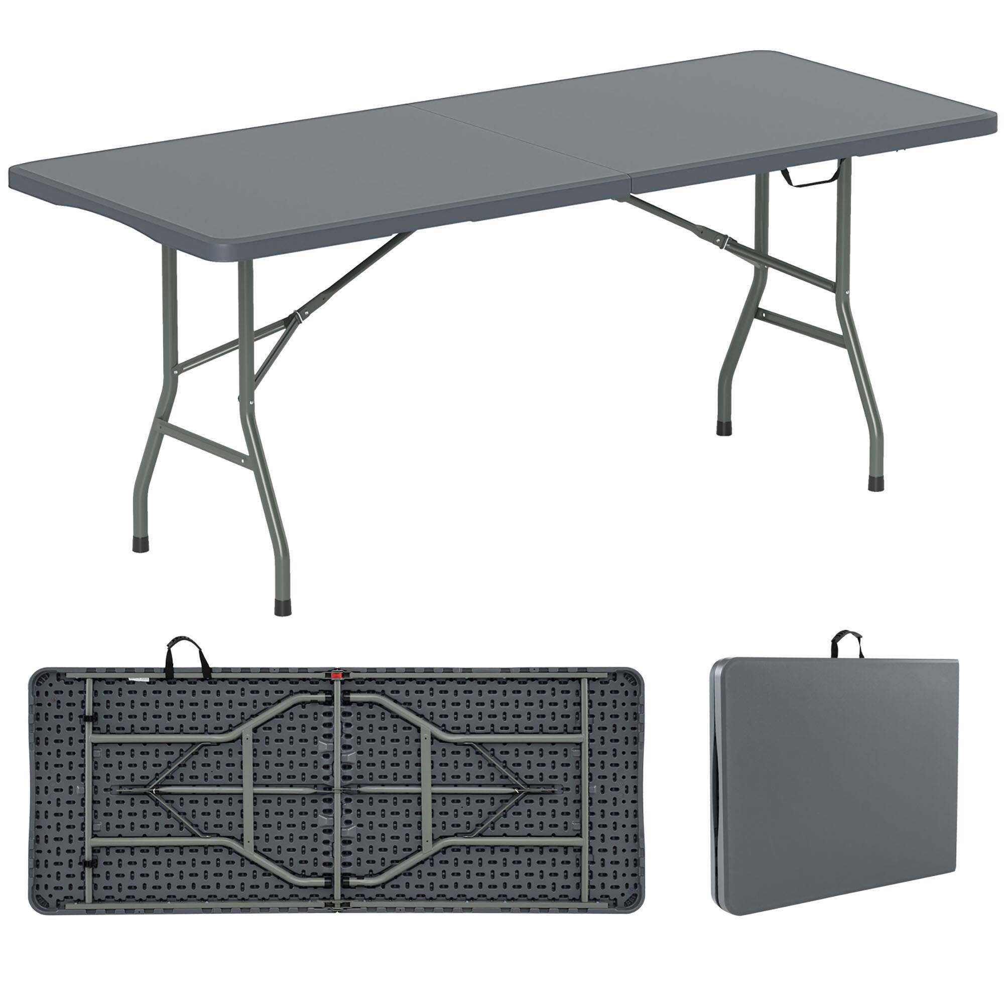 Alt View 9. Gymax - Gymax 6 ft Portable Folding Table w/HDPE Tabletop Safe Lock Mechanism Carrying Handle Gray - Gray.