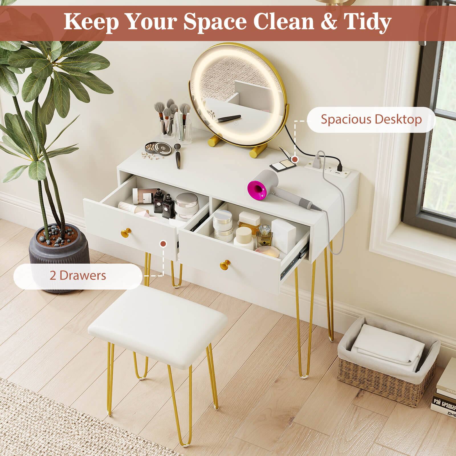 Keep Your Space Clean & Tidy  
Spacious Desktop  
2 Drawers