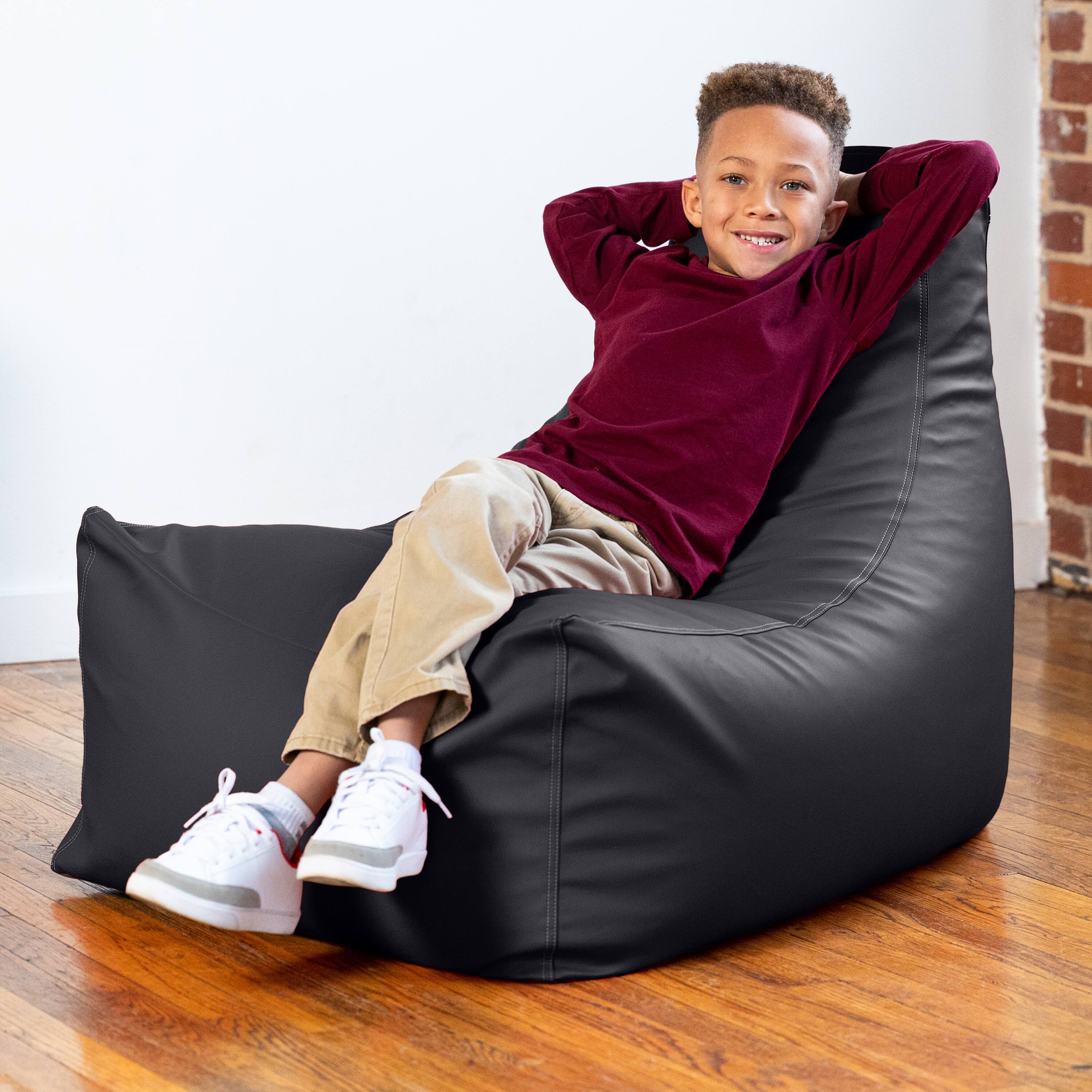 Angle. Jaxx - Jaxx Pezzi Premium Vinyl Classroom Bean Bag Chair, Black - Black.