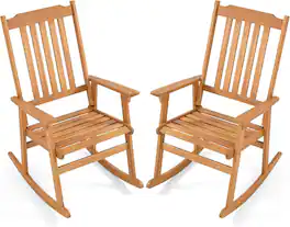 Gymax - 2PCS Outdoor Rocking Chair w/High Back Wide Seat Armrests 400 LBS Rocker Chair - Yellow