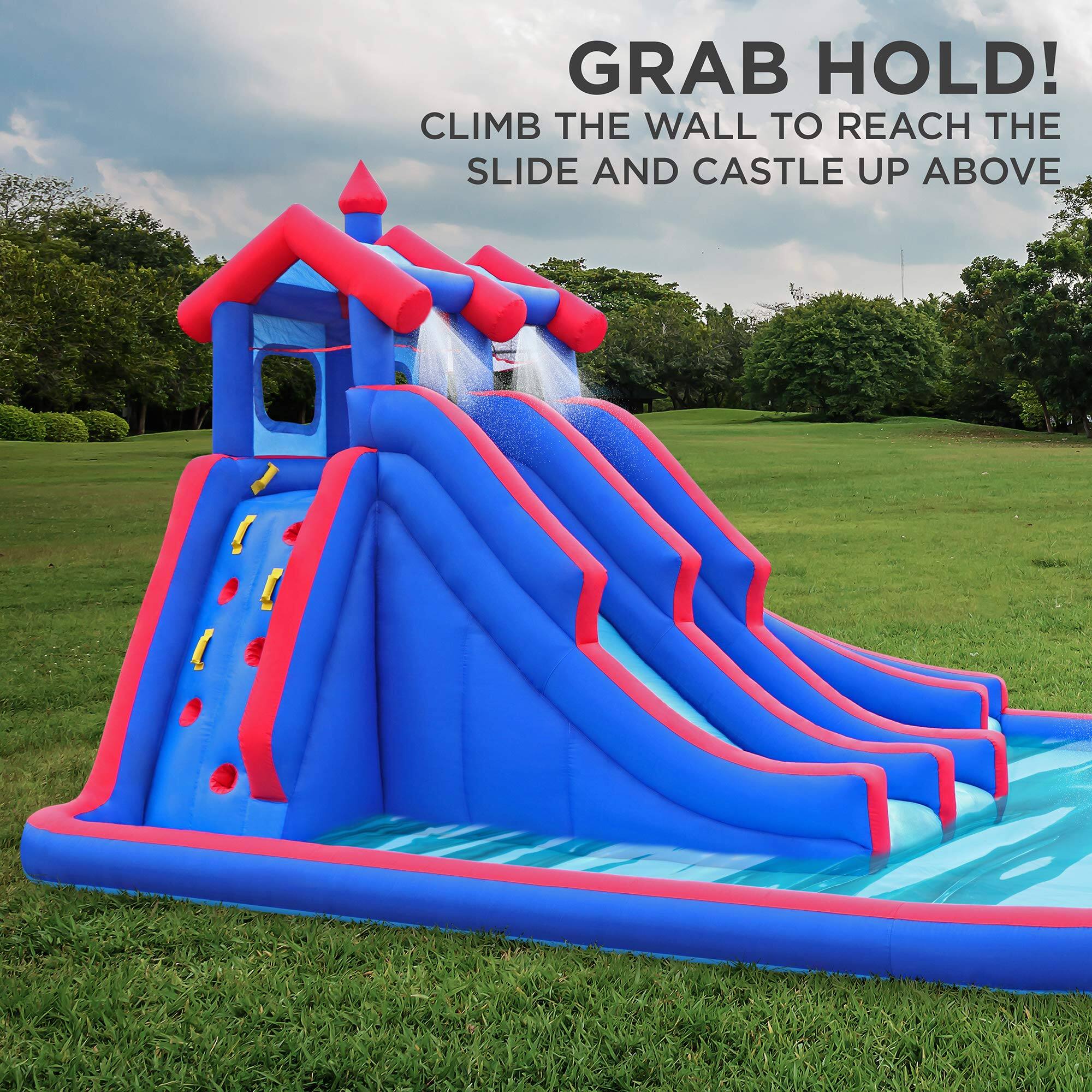 GRAB HOLD! CLIMB THE WALL TO REACH THE SLIDE AND CASTLE UP ABOVE