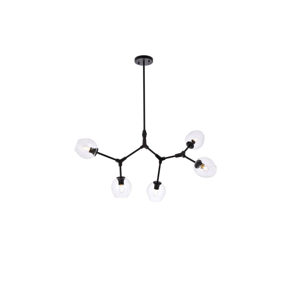 Alt View 4. Elegant Lighting - Cavoli 5 lights black chandelier - Black And Clear.