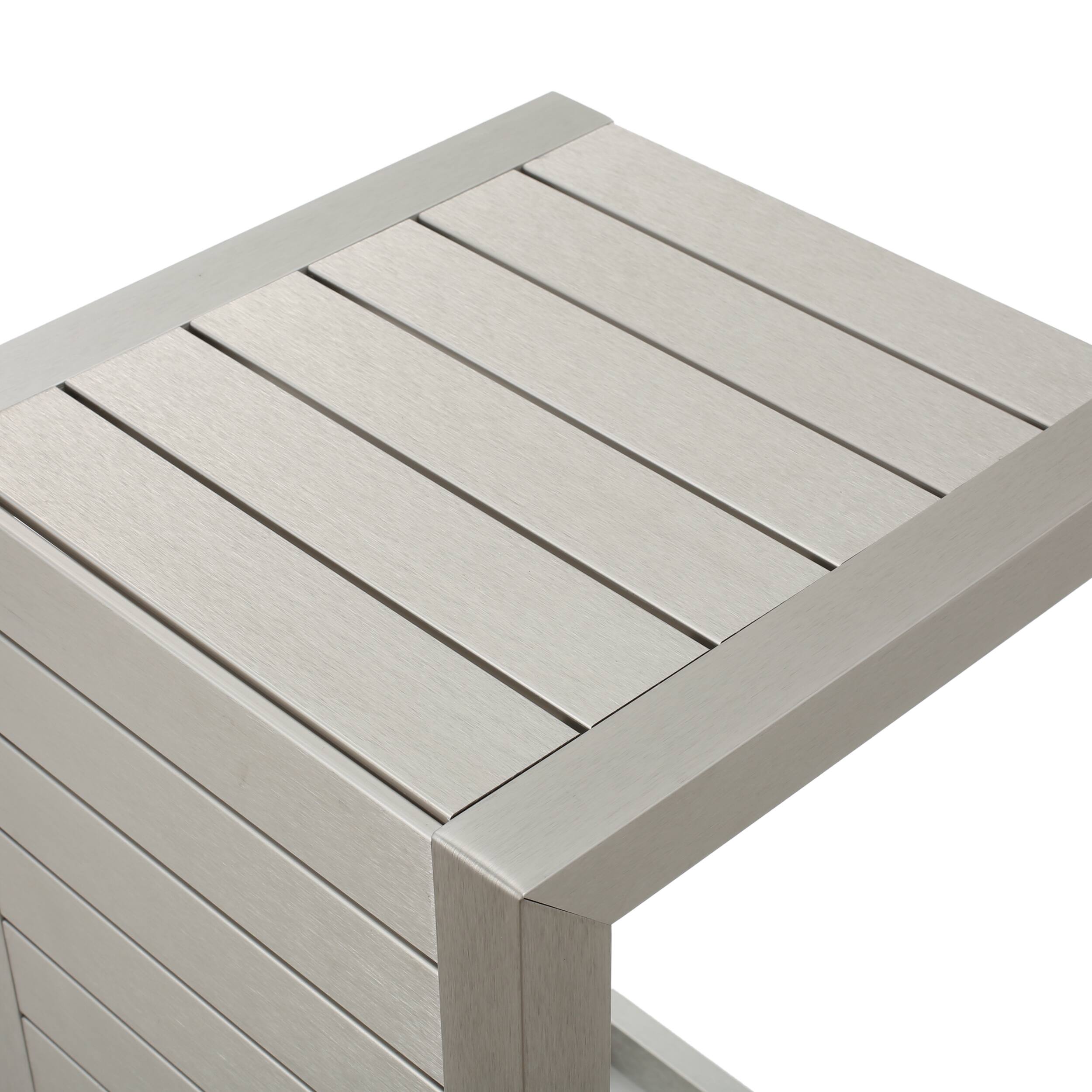 Alt View 2. Mondawe - C-Shaped Aluminum Outdoor Side Table - Silver.