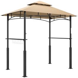 Outsunny - 8' x 5' Grill Gazebo, Double Tiered Outdoor BBQ Gazebo with LED Light, 2 Side Shelves, Hooks and Bottle Opener - Brown