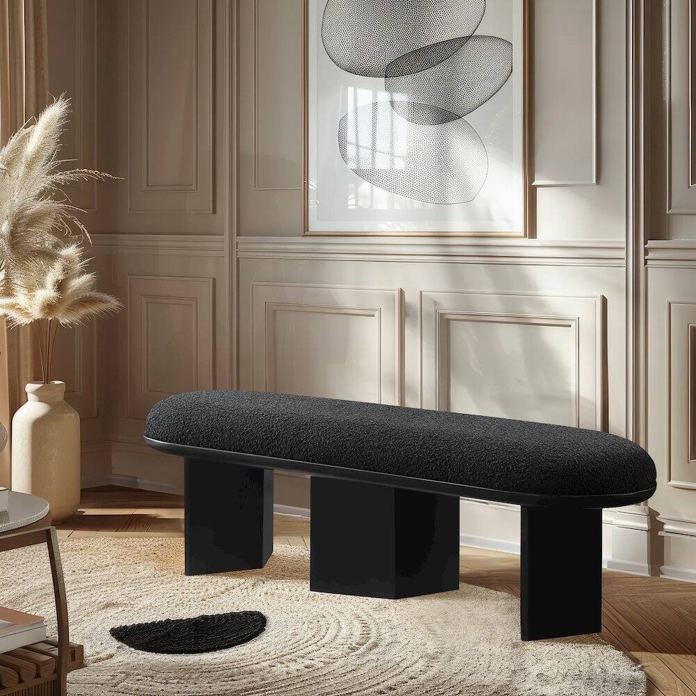 Alt View 1. Meridian Furniture - Wilshire Black Boucle Fabric Bench - Black.