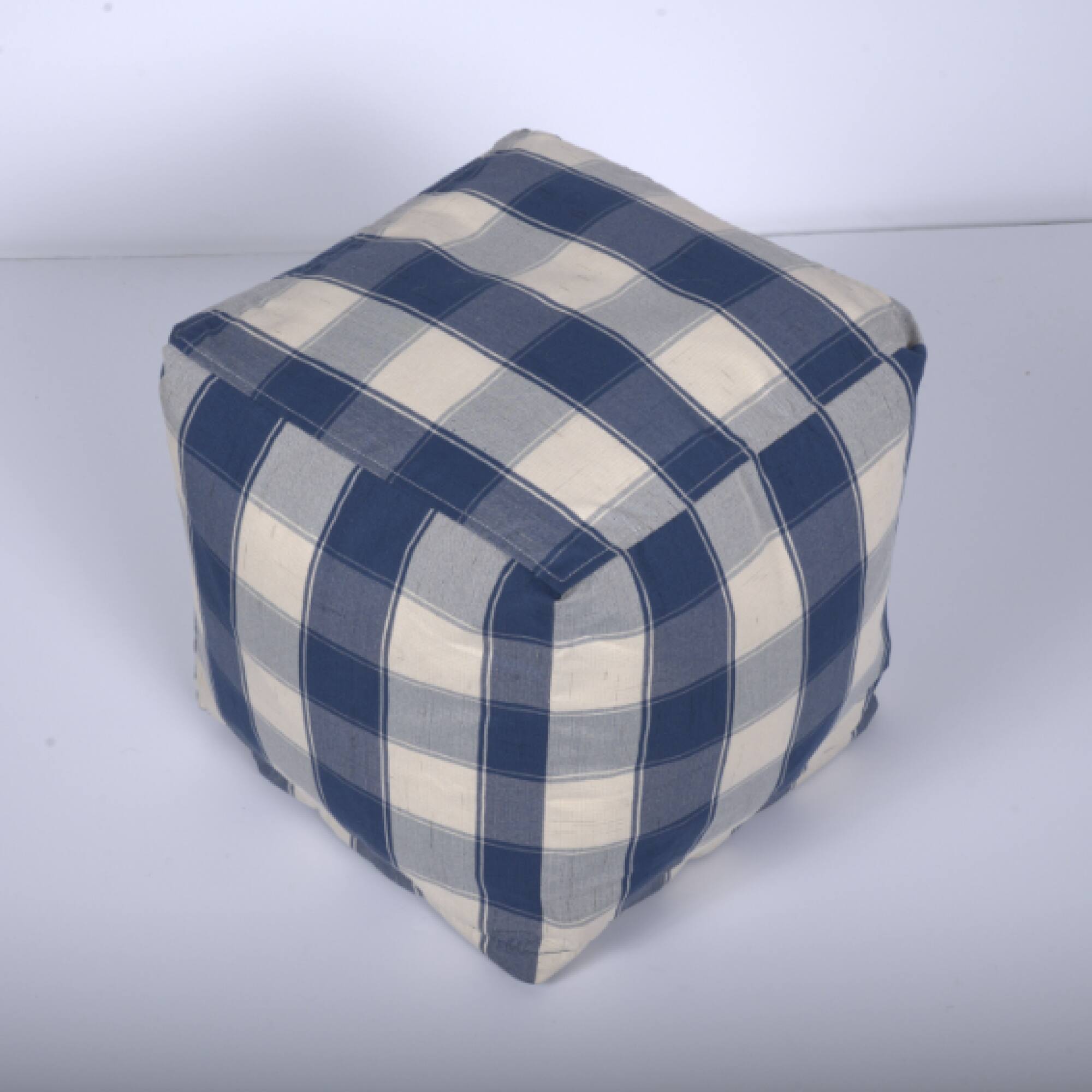 Alt View 1. GOODSILO - Square Checkered Pouf Ottoman Floor Cushion Ivory Navy Blue Stylish Home Decor - Ivory+Navy.
