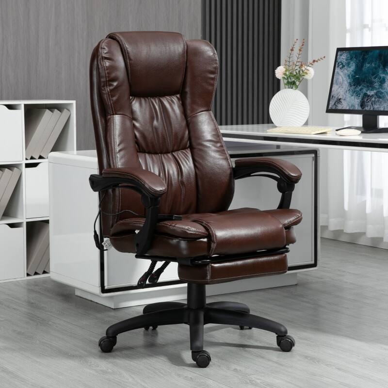 Left. Anysun - High-Back PU Leather Swivel Chair with Reclining and Retractable Footrest - Brown.