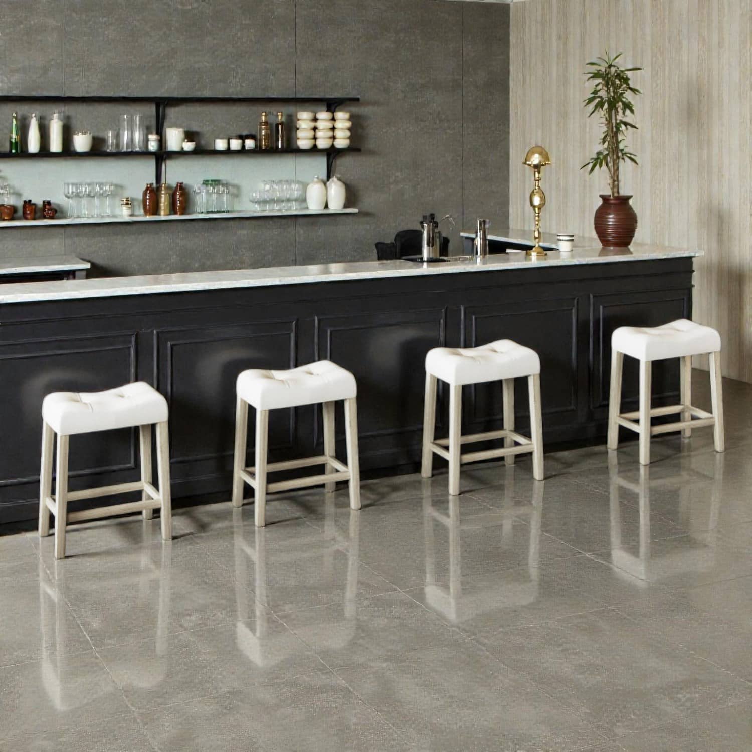 Hivvago- Set of 4 Counter-Height Upholstered Bar Stools with Ergonomic Curved Saddle Seats- Gray