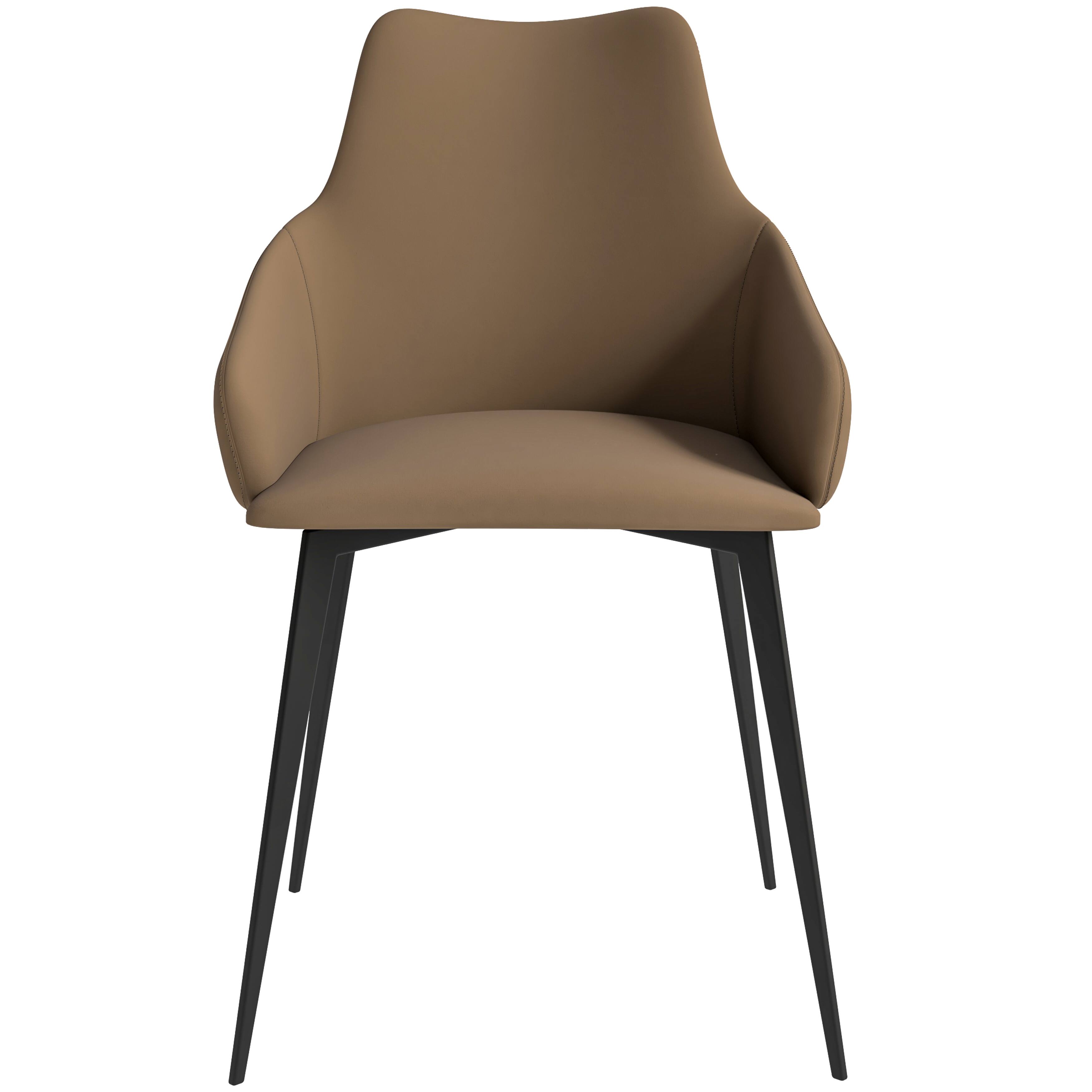 Alt View 3. LeisureMod - Sonnet Modern Dining Chair, Fabric & PU Leather Upholstered Accent Kitchen Chair with Arms and Metal Legs - Light Brown.