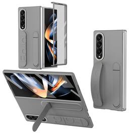 Dteck - Matte Case for Samsung Galaxy Z Fold4 with Wristband Stand, Bulit-in Front Screen Protector, Shockproof Full Body Cover - Gray