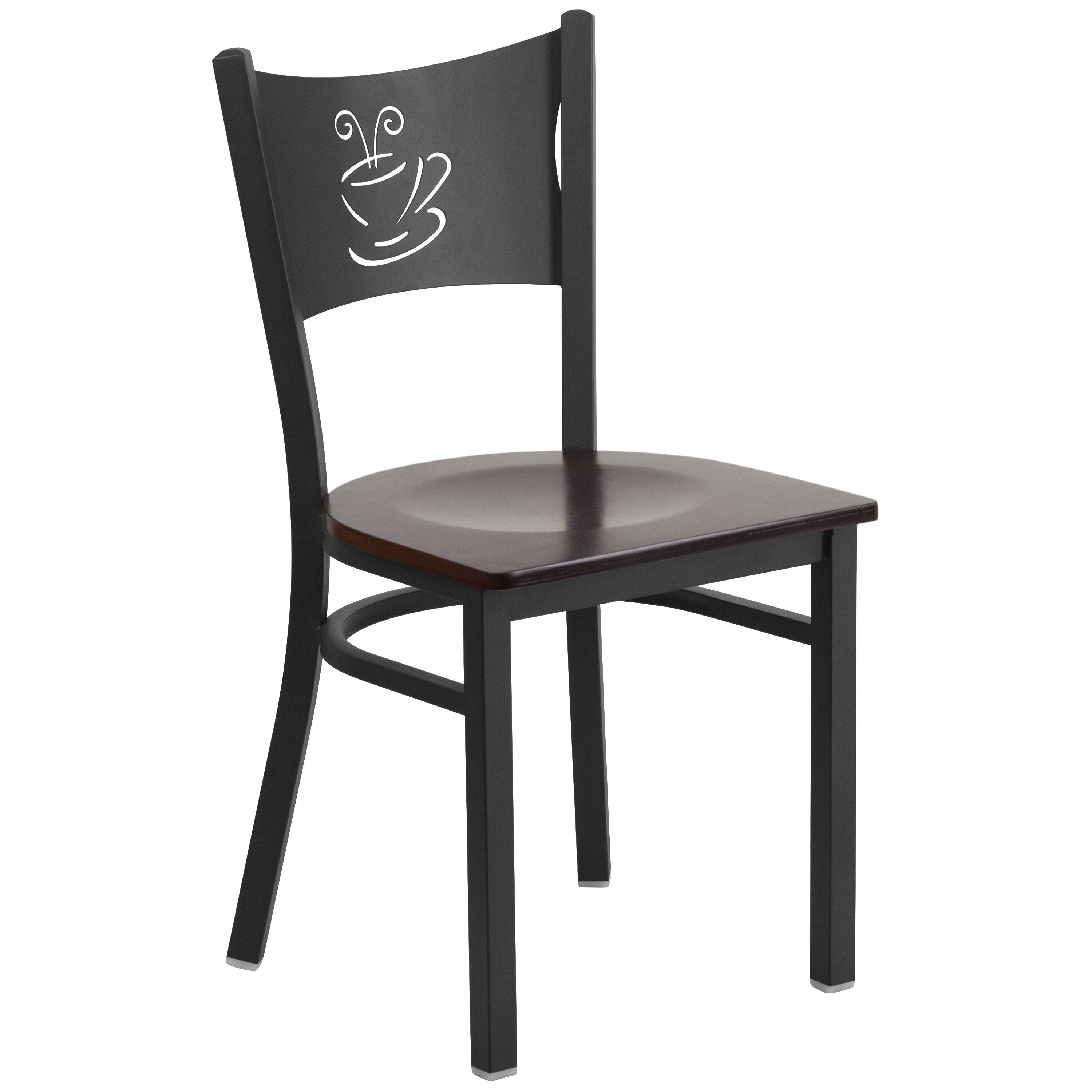 Alt View 7. Emma + Oliver - 2 Pack Coffee Back Metal Restaurant Chair - Walnut Wood Seat/Black Metal Frame.