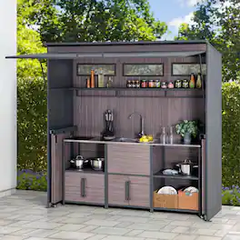 SUNJOY - 7 x 3 Outdoor Kitchen / Grill Station for Compact Space Sink Station Open Storage Shelf Cabinet