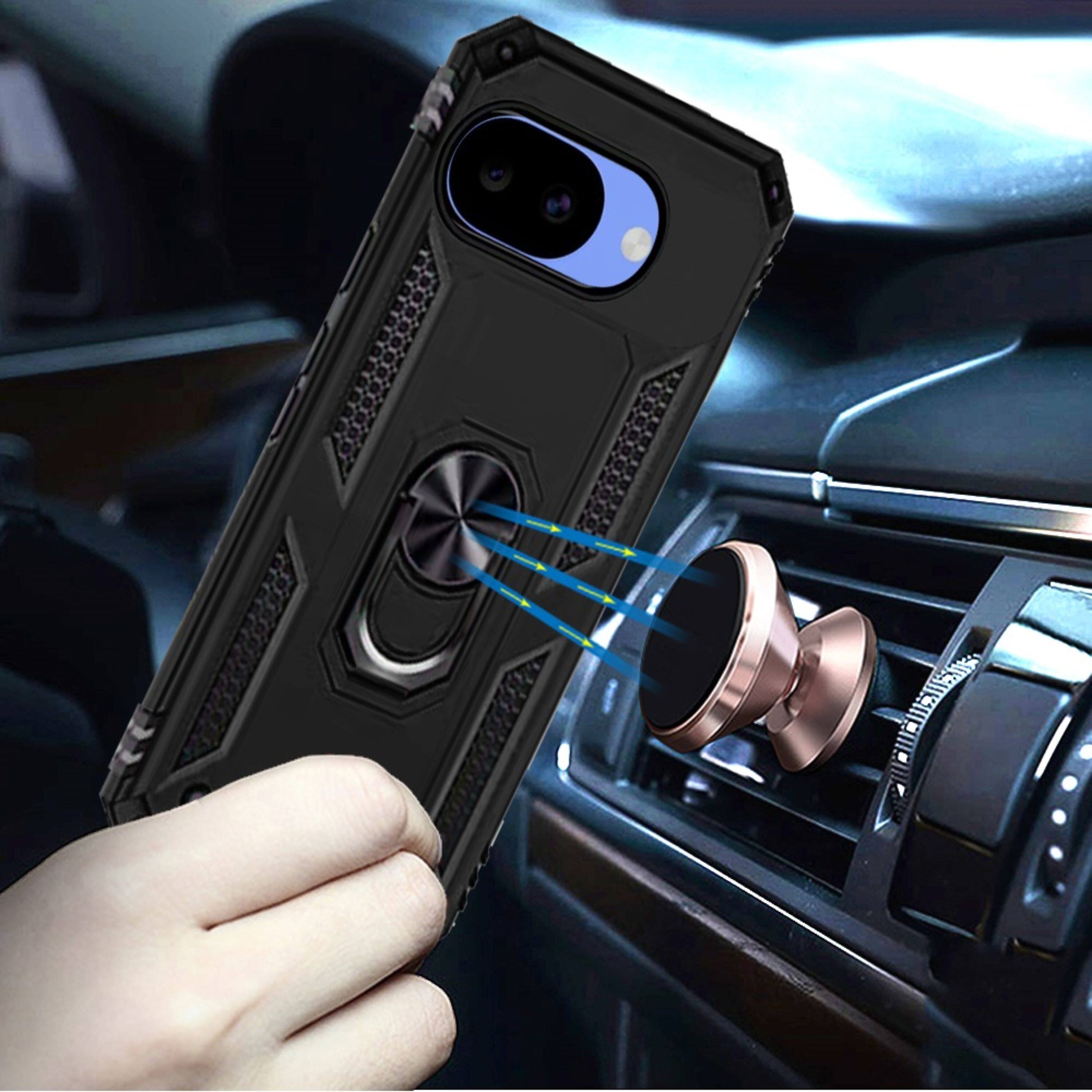 Angle. Kitcheniva - Metal Ring Kickstand Phone Cover With Tempered Glass For Google Pixel 10a Case Black - Black.
