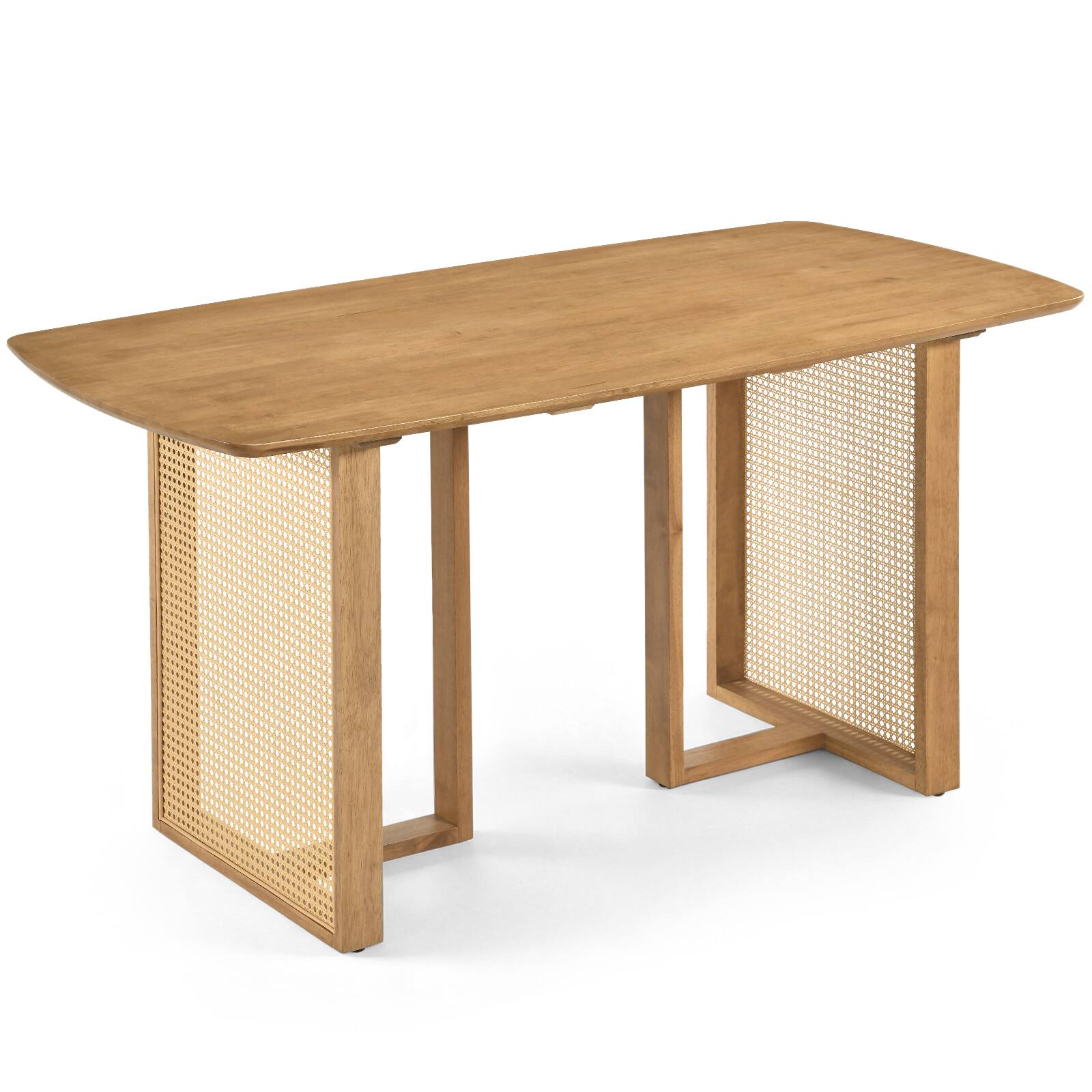 Alt View 9. Costway - Costway 55" Solid Rubber Wood Dining Table with T-shaped Legs Woven Rattan Details for Home - Natural.