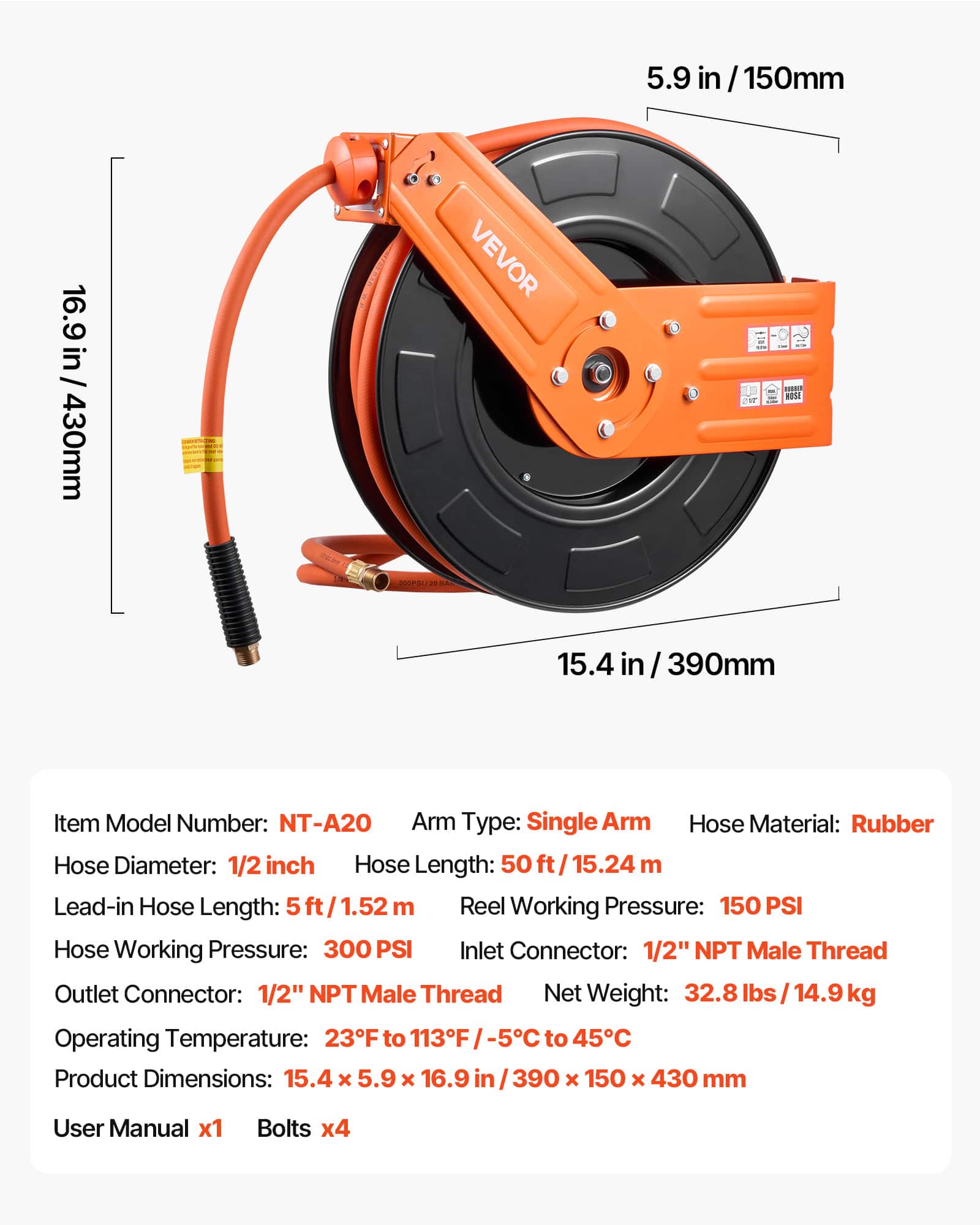 VEVOR Retractable Air Hose Reel - Thumbnail 5