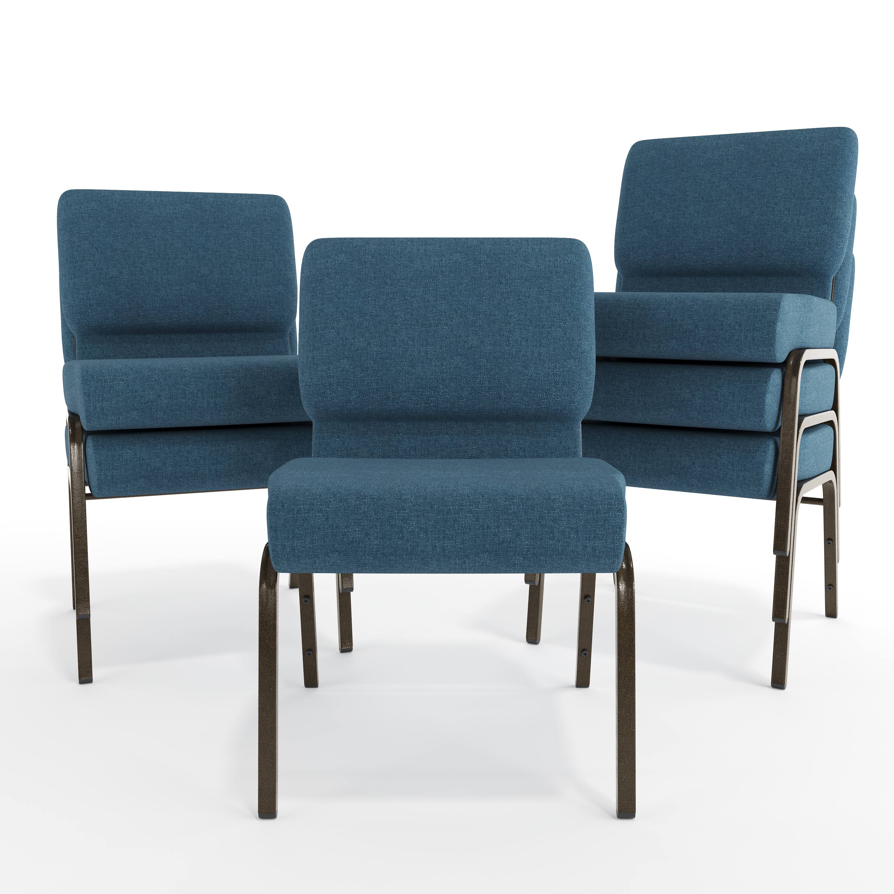 Alt View 10. Emma + Oliver - 21"W Stackable Church/Reception Guest Chair - Blue Fabric/Gold Vein Frame.