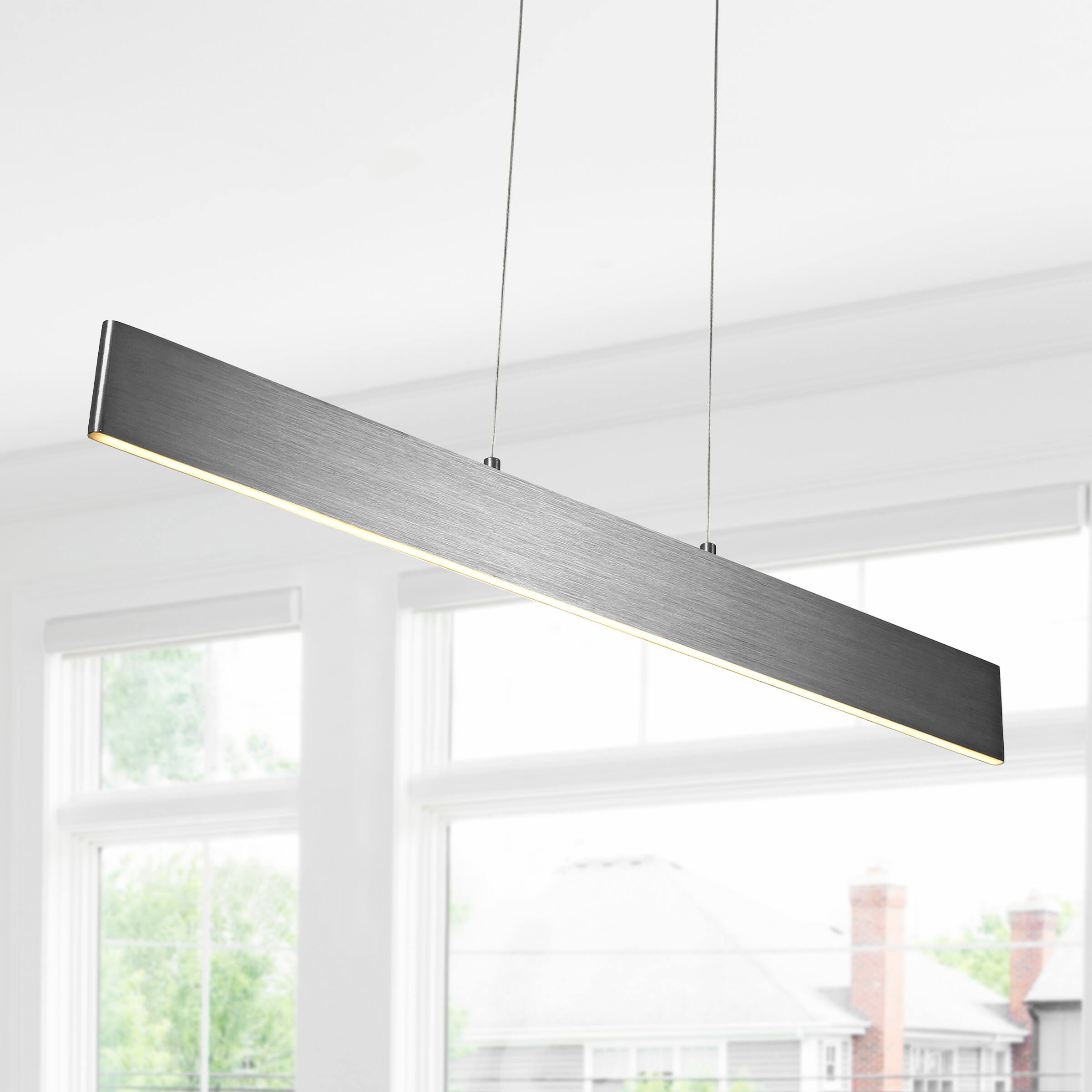 Alt View 1. Jonathan Y - Draper 32" Dimmable Adjustable Integrated LED Metal Linear Pendant, Brushed Aluminum - Brushed Aluminum.