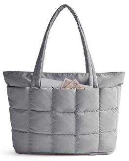 Bagsmart - Expandable Quilted Puffer Work Tote & Travel Bag, Waterproof Carry-On Luggage for Gym, College, and Daily Commute - Gray
