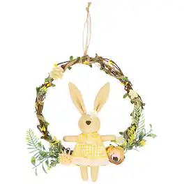 Northlight - Bunny with Flowers Artificial Easter Twig Wreath - 10" - Brown