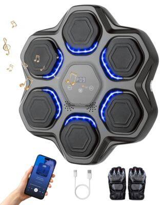 Angle. Sugift - Wall-Mounted Music Boxing Trainer With Gloves Bluetooth Punch Tracking And Multi-Speed Modes - Black.