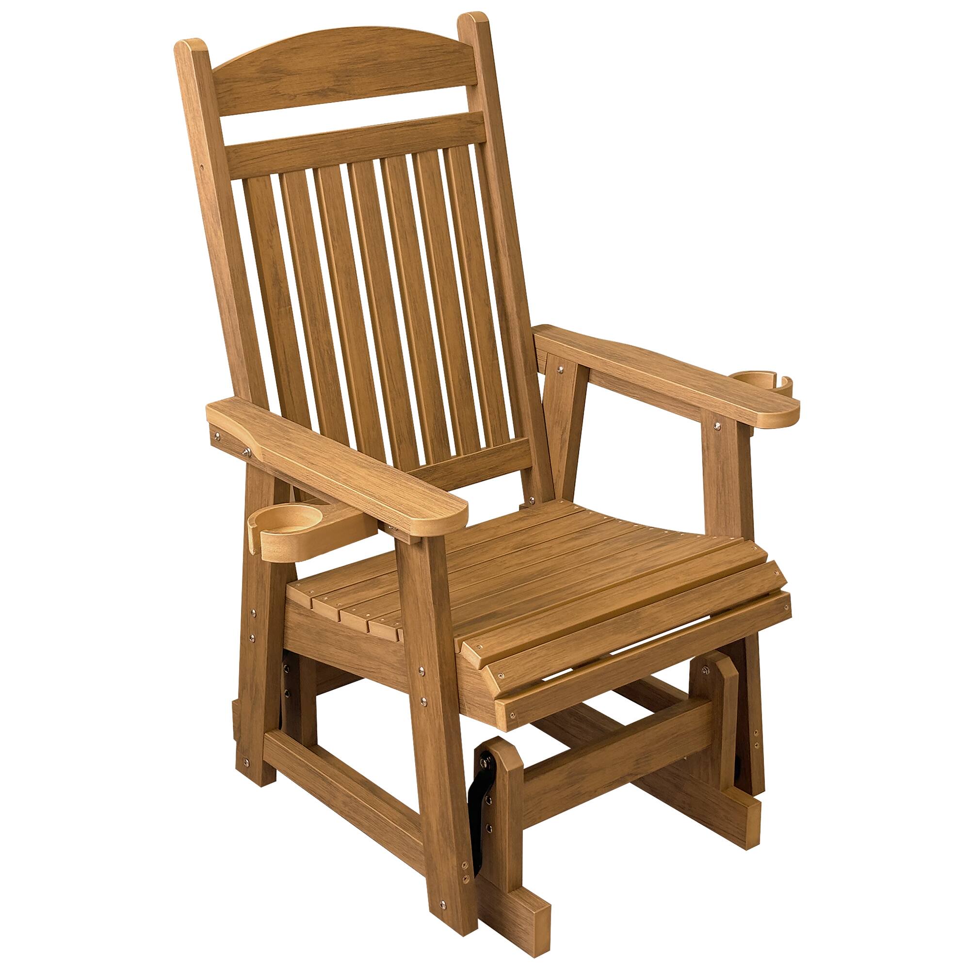 Angle. Fortune Candy - HIPS Patio Glider with Cup Holders,All-Weather,Heavy Duty 700 LBS Capacity for Garden/Yard - Light Brown.