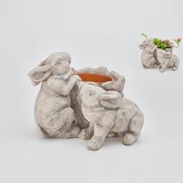 BreeBe - Stone Garden Rabbit Planter 14.5"L - Brown