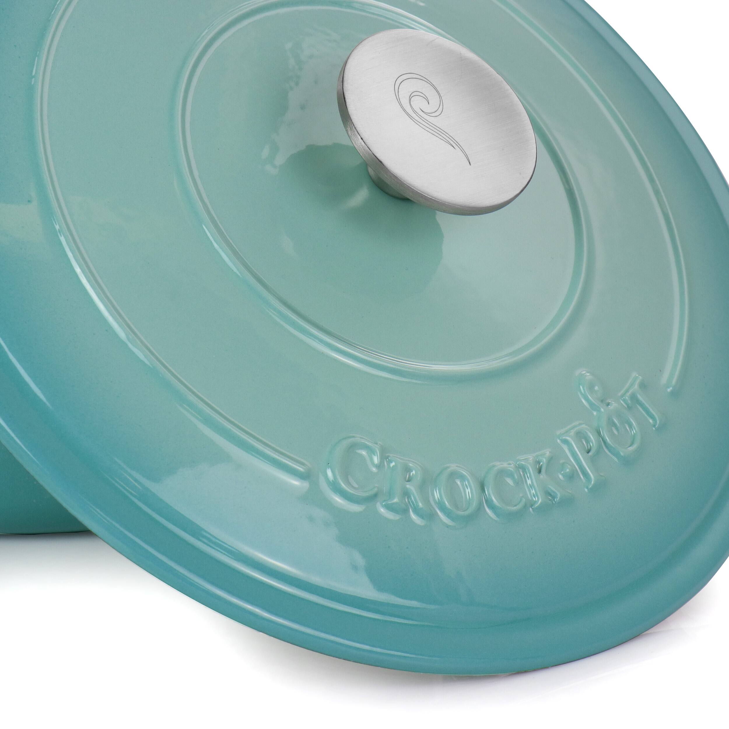 Alt View 5. Crockpot - Crock-Pot Artisan 2 Piece 5 Quarts Enameled Cast Iron Dutch Oven in Aqua Blue - Aqua Blue.