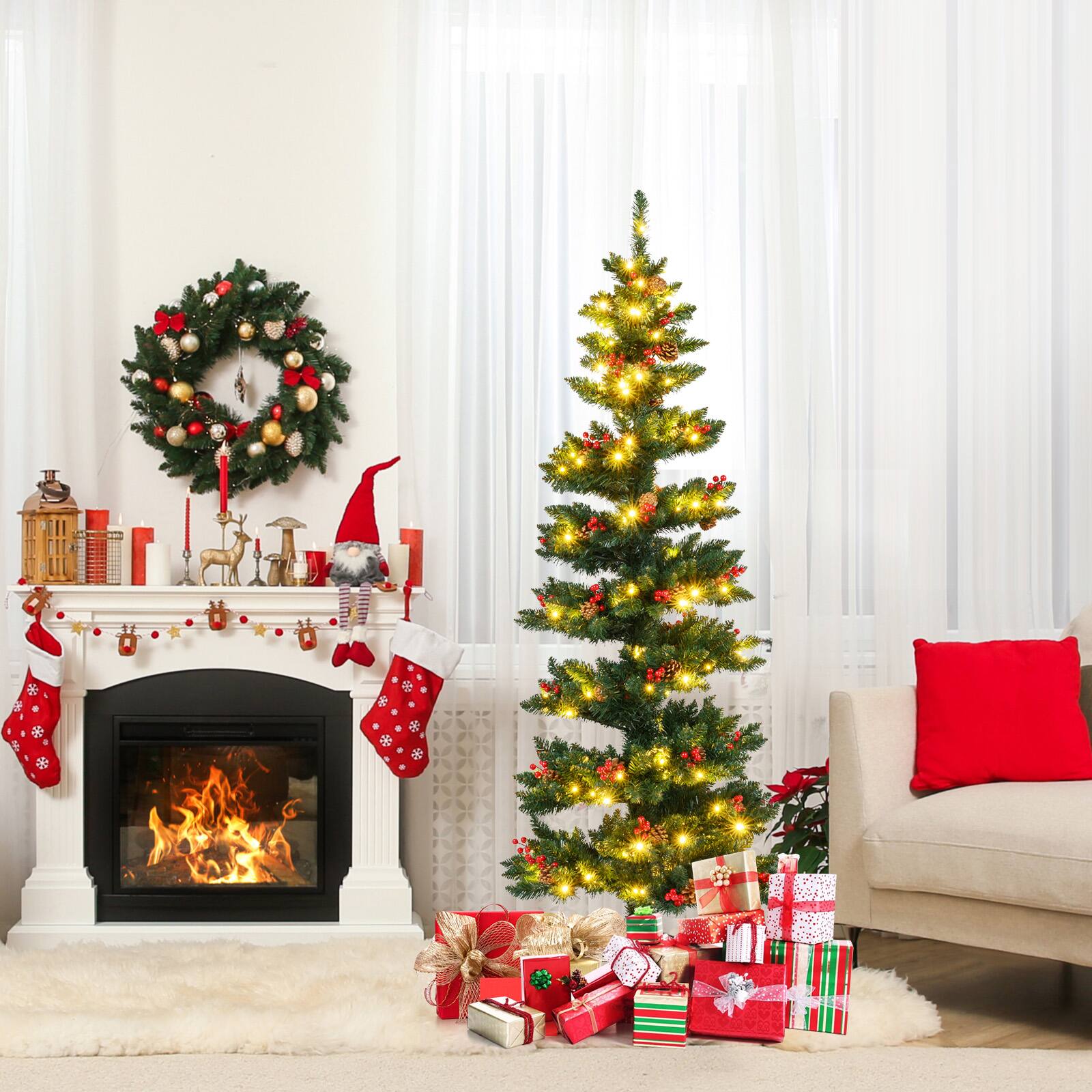 Alt View 4. Gymax - Gymax 6 FT Pre-Lit Artificial Christmas Tree w/ 612 Branch Tips Warm White LED Lights - Green.