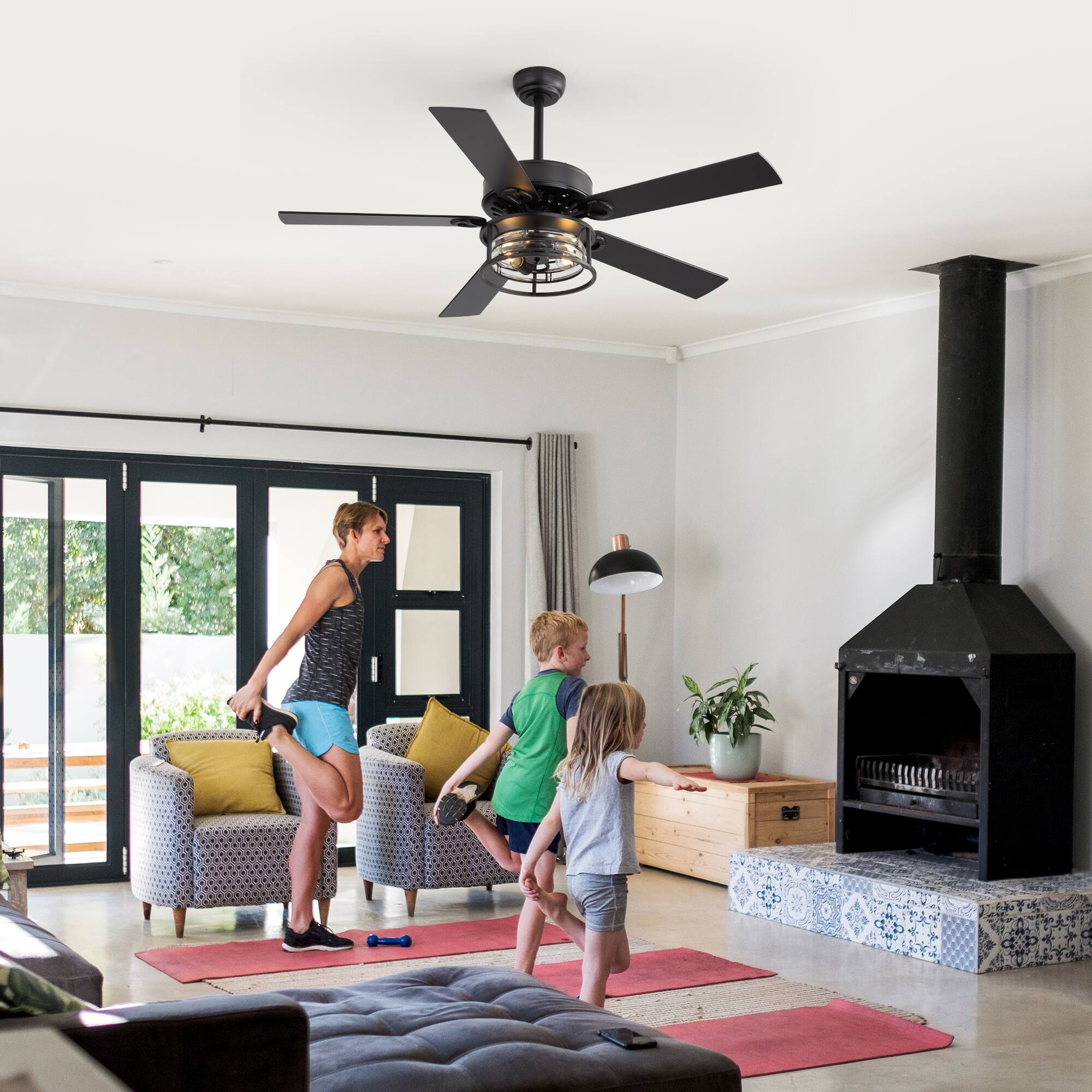 Alt View 1. Breezary - 52 Inch Ceiling Fan with 5 Plywood Blades, Dual-Color Reversible Blades, E26 Bulb Base,Remote, 5&10 Inch Downrods - matte black and walnut.