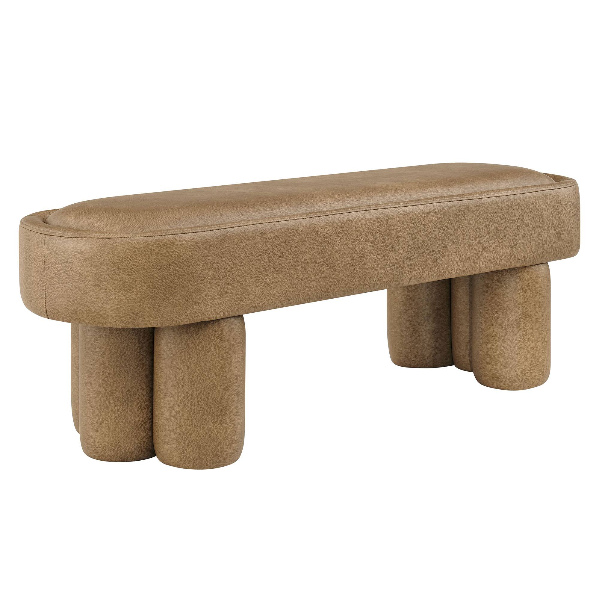 Angle. Modway - Mossi 52-Inch Oval Vegan Leather Bench by Modway - Toast.