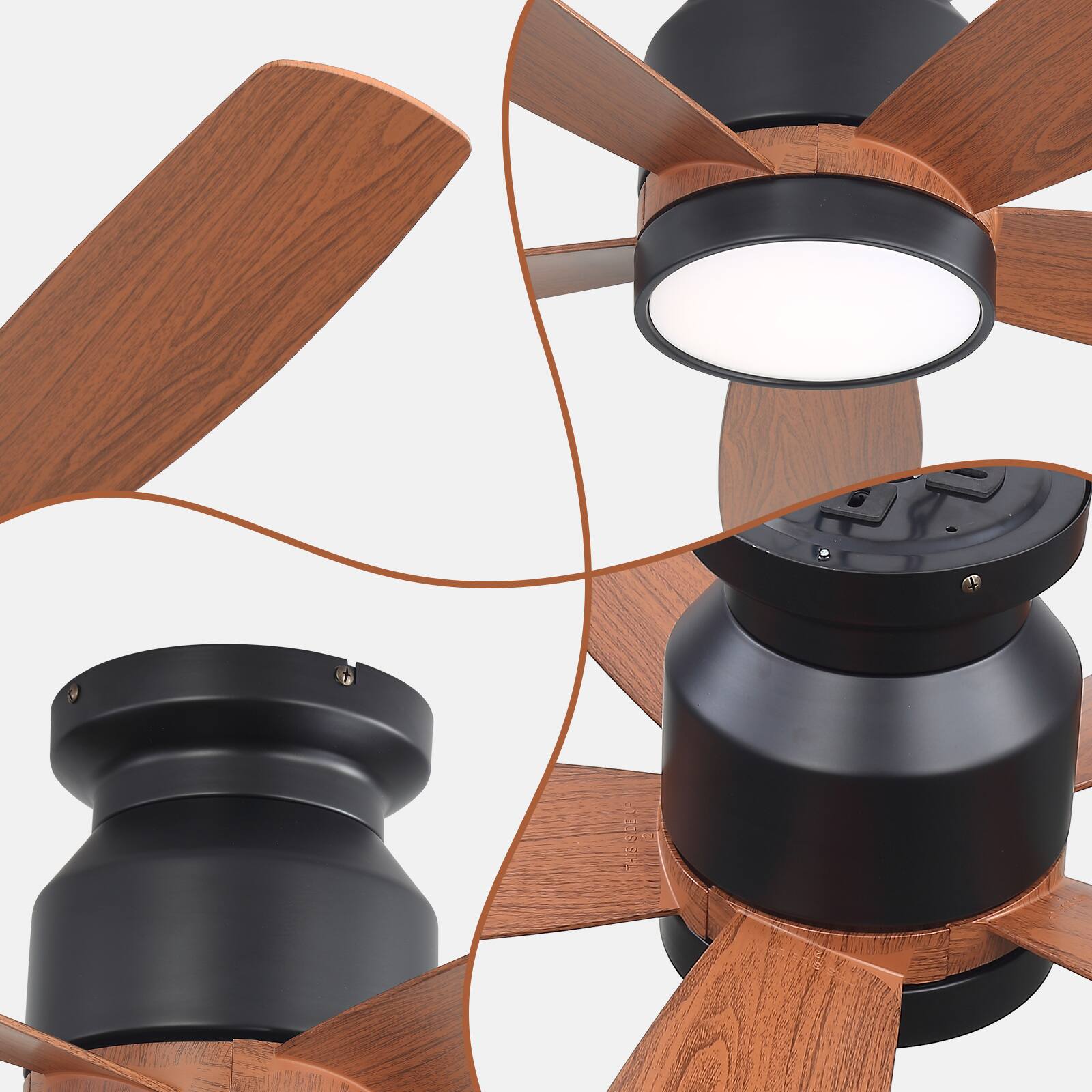 Alt View 3. Sofucor - 42 Inch Flush Mount Ceiling Fan with Lights & Remote Ultra Quiet 6-Speed DC Motor Bedroom Modern Low Profile Fan - Black Brown.