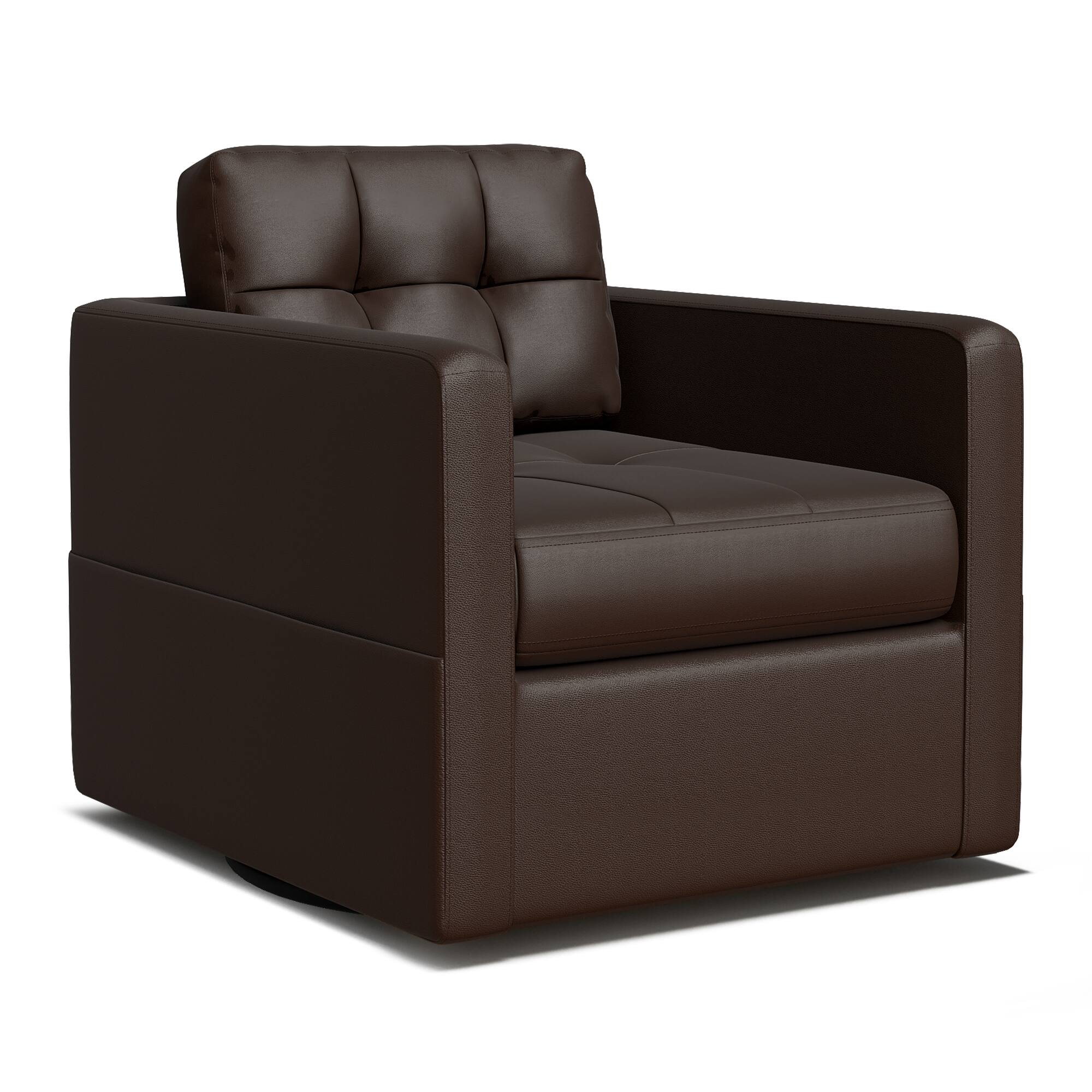 Left. Brick Attic - 34.3″Wide Leather Swivel Armchair with Upholstered Base,360°  Rotation Ergonomic Lounge Chair - Coffee.
