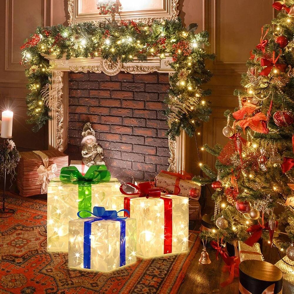 Alt View 1. Schertz - "Set of 3 Lighted Christmas Gift Boxes with 70 LEDs, Outdoor Yard Decor" - multicolor.