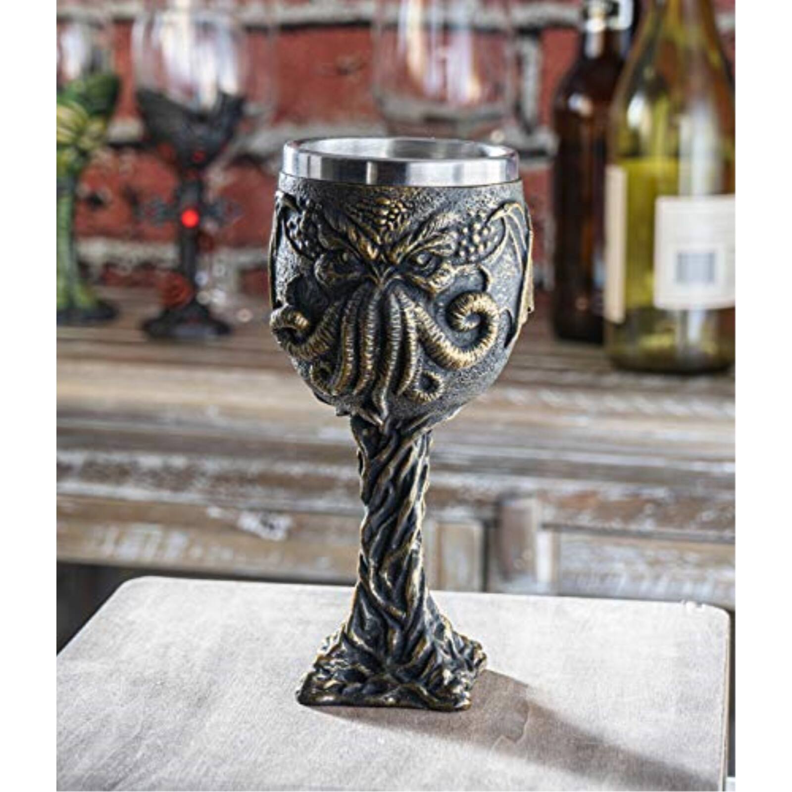 Alt View 2. Pacific Trading - The Call of Cthulhu Sea Monster Goblet Wine Chalice Cup Resin Body Stainless Steel Cup 7 ounce - Multicolor.