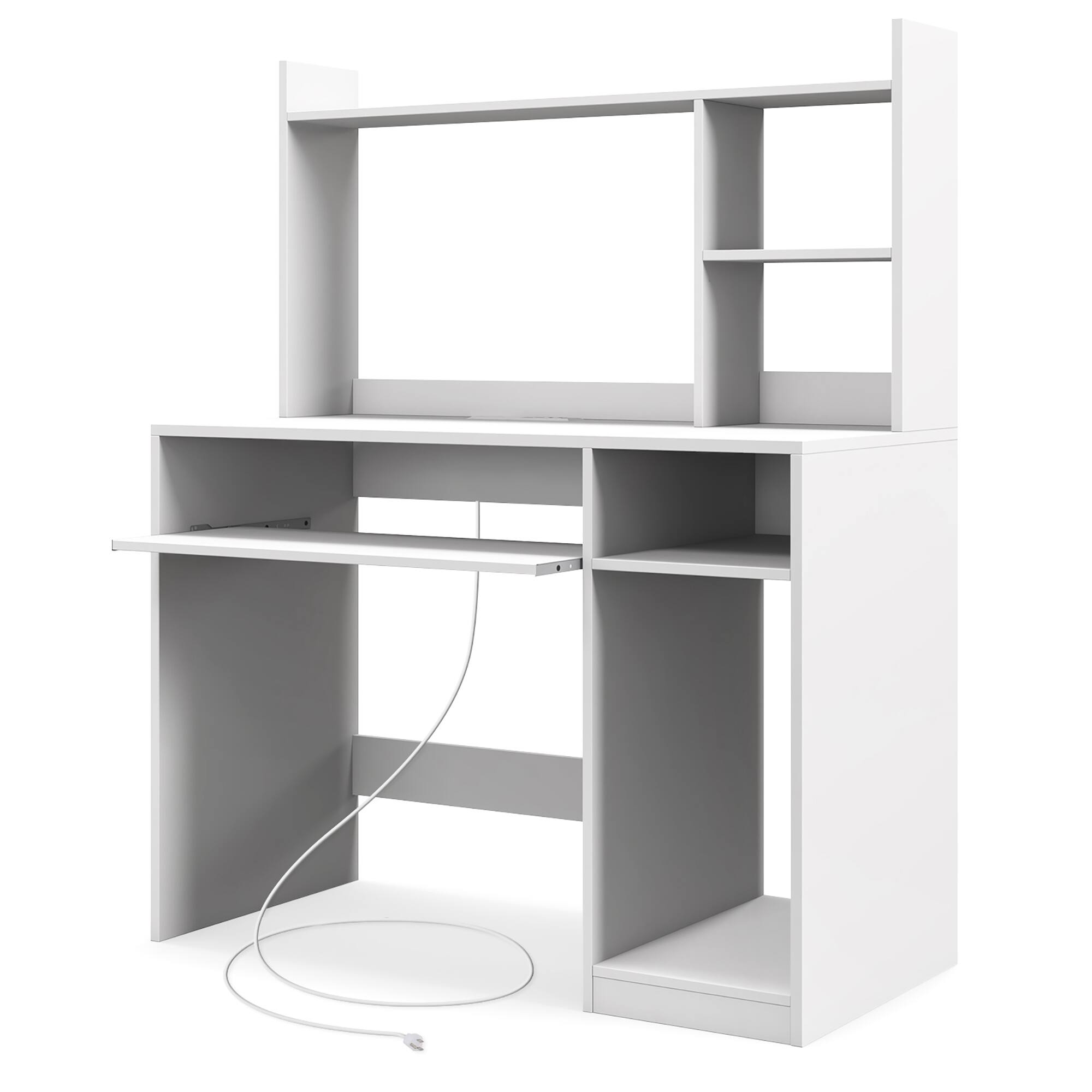 Alt View 9. Gymax - Gymax Computer Desk w/ Built-in Charge Station Wooden Writing Desk w/ Storage Hutch - White.