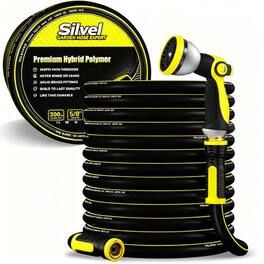 Silvel - Garden Hose 5/8 in x 200 ft, Heavy Duty Garden Water Hose, 3 Layer Burst Proof , 250 Psi with 10 Pattern Spray Nozzle - 200FT