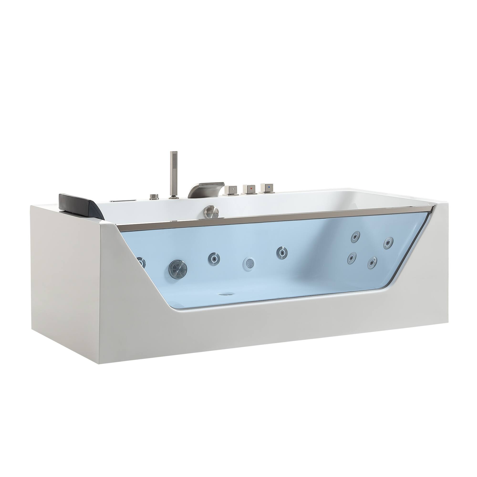 Alt View 6. Empava - 71 in. x 30 in. Whirlpool Bathtub Rectangular Jetted SPA Bath Tub with Center Drain-Brushed Nickel Tub filler in White - White.