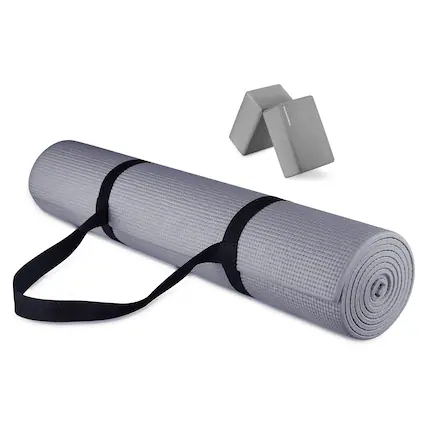 Front. Signature Fitness - Signature Fitness All Purpose High Density No Tear Exercise Mat w/Strap, Gray - Grey.