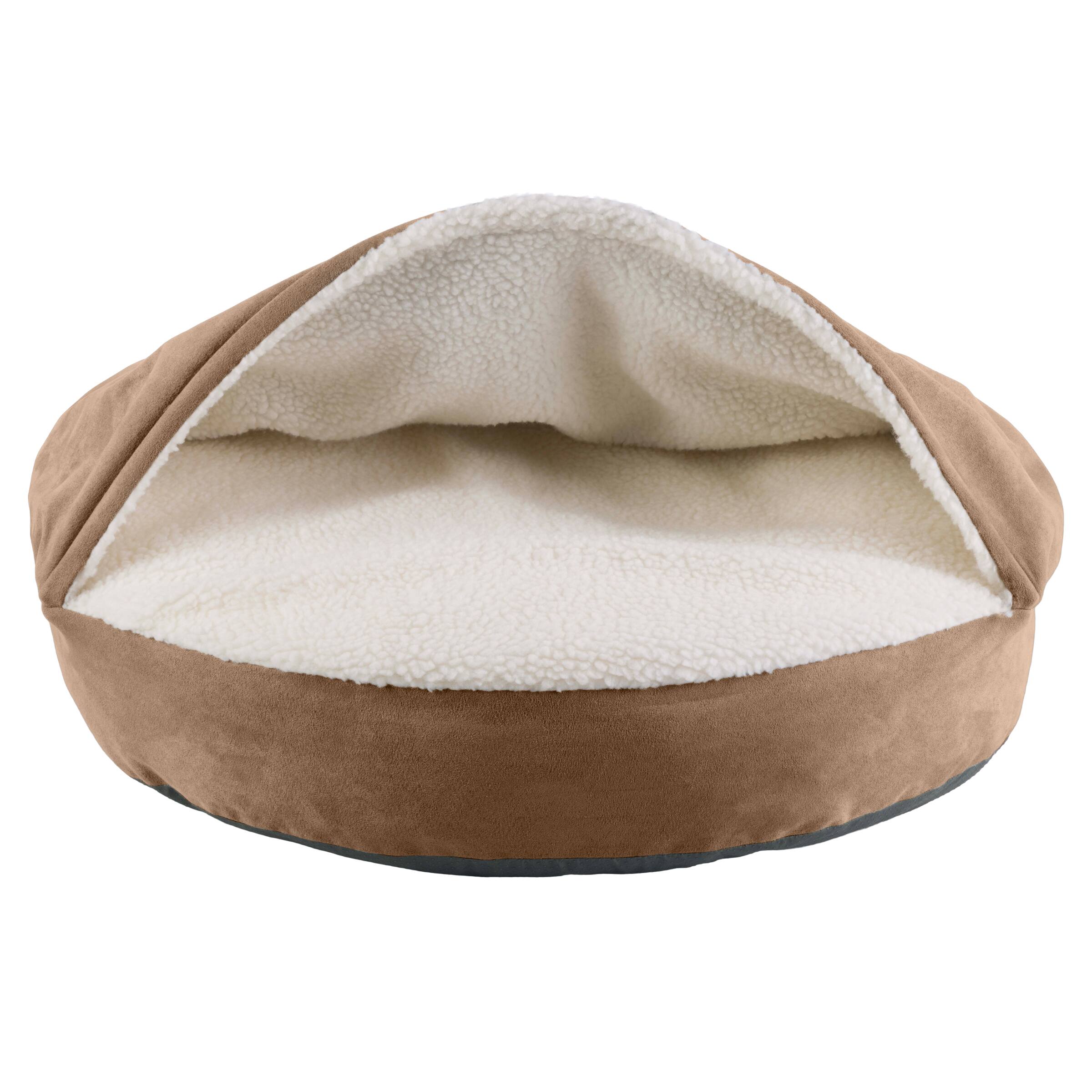 Front. PetMaker - PETMAKER Cozy Cave Dog Bed with Cover Cave for Small Pets, Brown, 23”x6.5” - Brown.